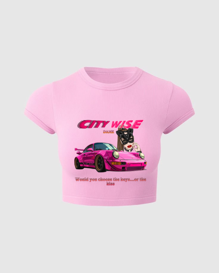 Kiss or keys ladies crop t - Gallery Image 1